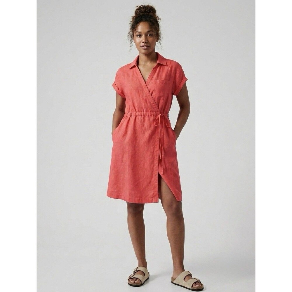 NWT Athleta Dress Sz 6 Playa Wrap Linen Short Sleeve Resort Coastal Beach Sporty